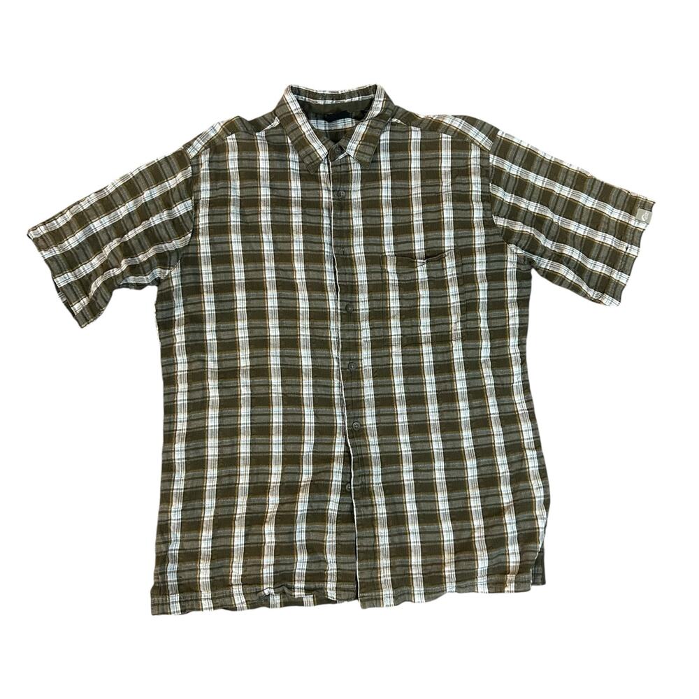 Lowe Alpine Button Up Shirt Plaid Mens Medium Green White Outdoors Hike Festival